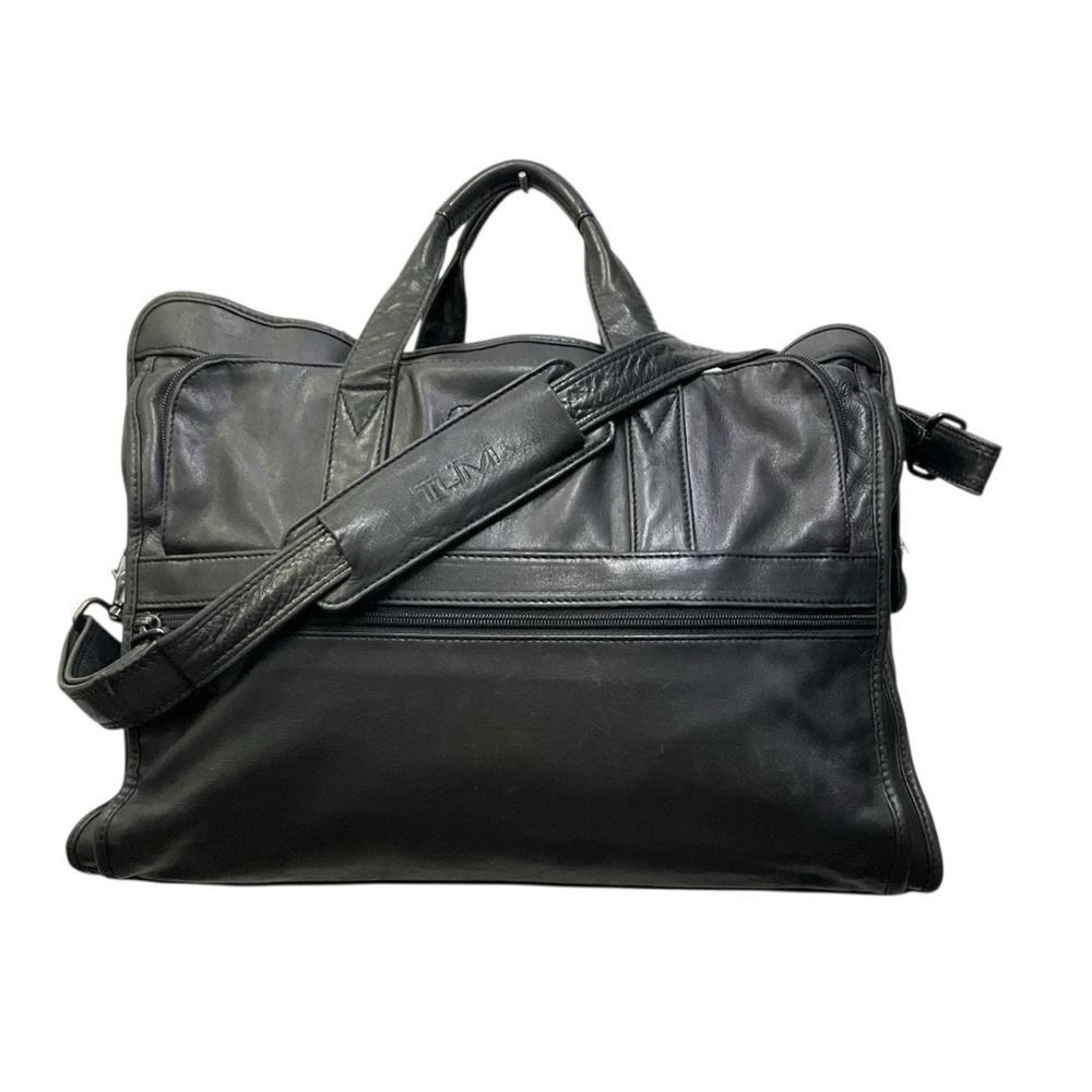 🧳 TUMI Leather Expandable Laptop Briefcase — Black Executive Business Bag 15–16”